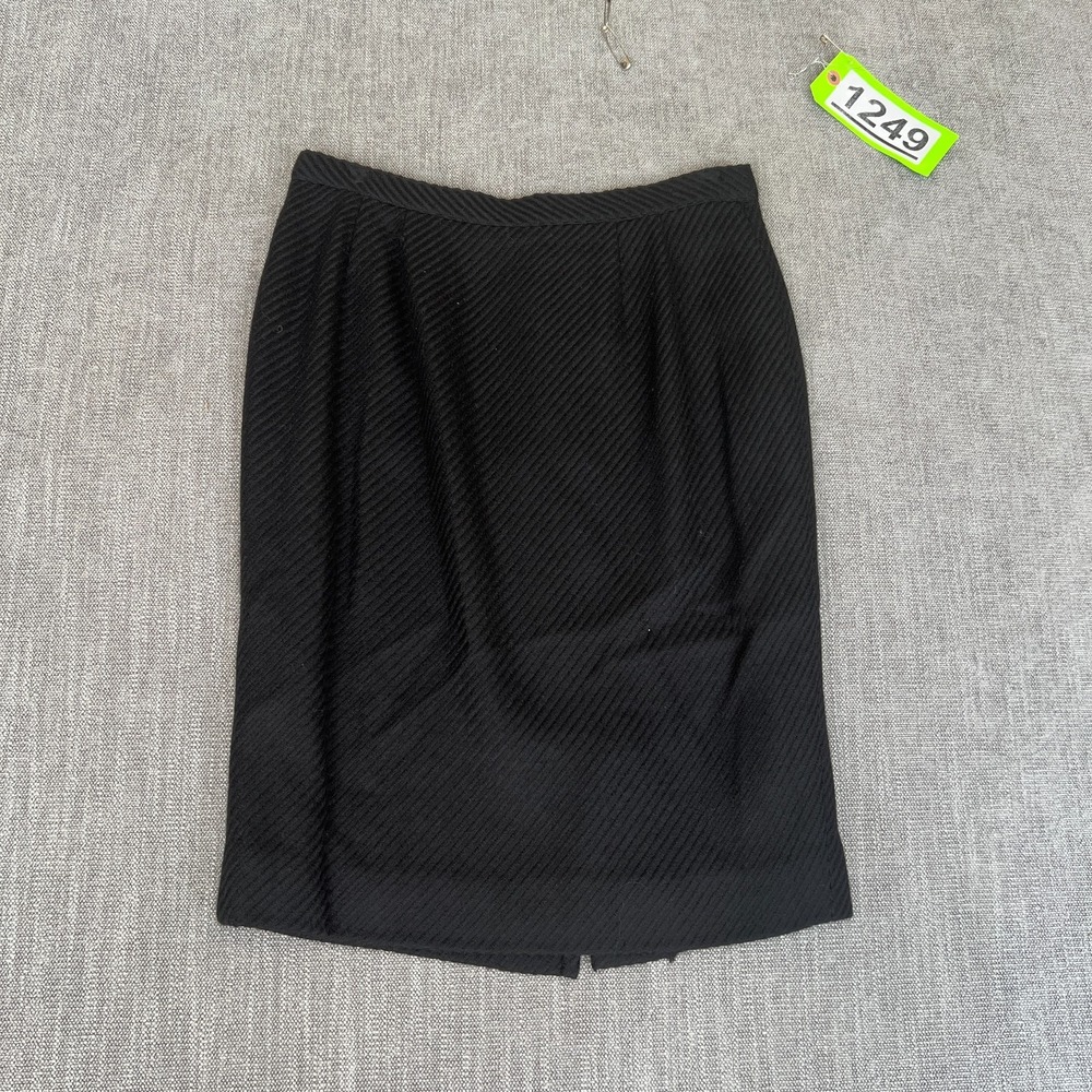 Vintage Womens Pencil Skirt 10 Black Wool Diagonal Stripe Business Career Office